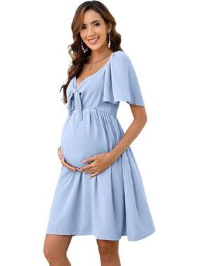 Dresses for Baby Shower Women's Knotted V Neck Knee Length Wrap Dress